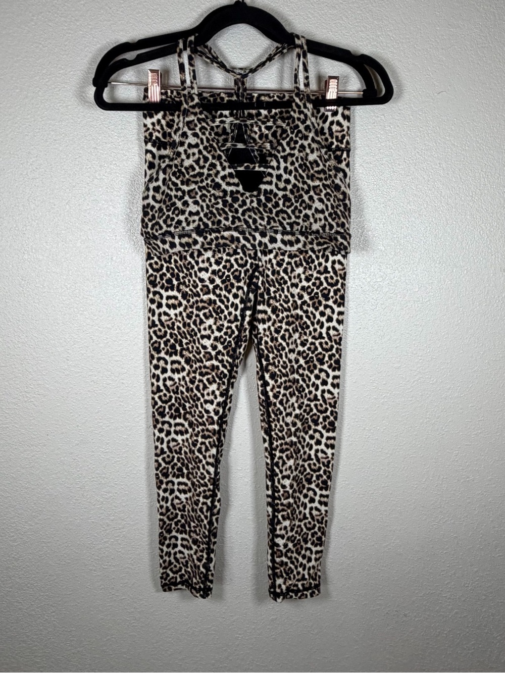 Zyia Active Leopard Print 2 Piece Activewear Set L Top 6/8 Bottom Strap Scrunch